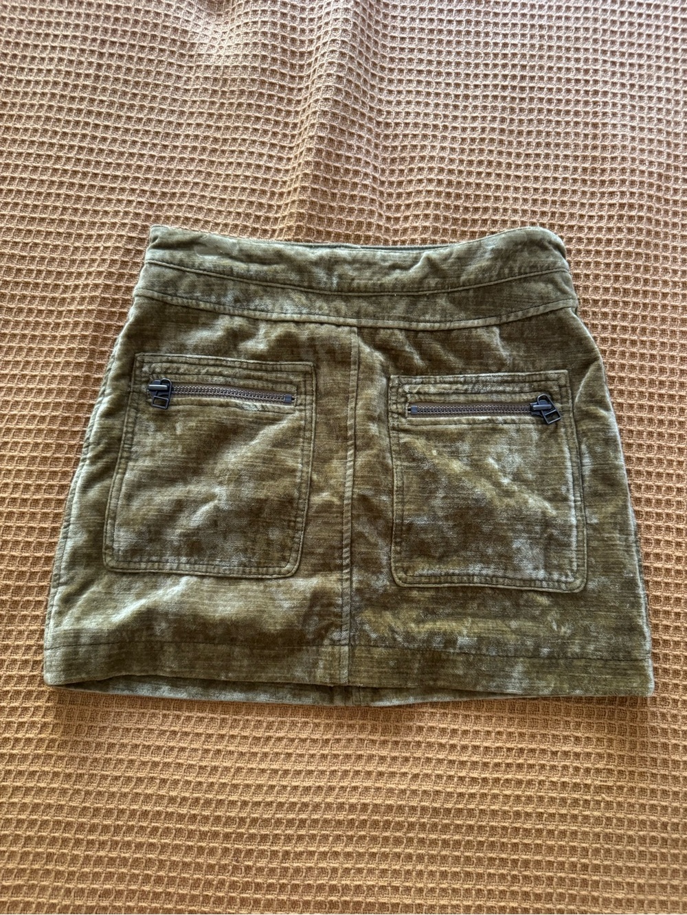Free People Olive Green Mini Skirt with Front Zip Pockets